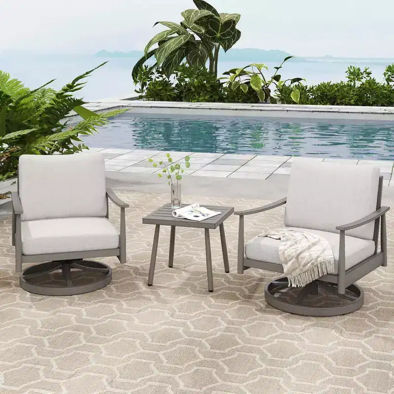 HAPPATIO Patio Bistro Set Outdoor,3 Pieces Patio Aluminum Conversation Set, Swivel Chairs and Side Table for Garden Pool Lawn