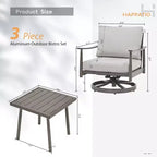 HAPPATIO Patio Bistro Set Outdoor,3 Pieces Patio Aluminum Conversation Set, Swivel Chairs and Side Table for Garden Pool Lawn