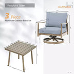 HAPPATIO Patio Bistro Set Outdoor,3 Pieces Patio Aluminum Conversation Set, Swivel Chairs and Side Table for Garden Pool Lawn