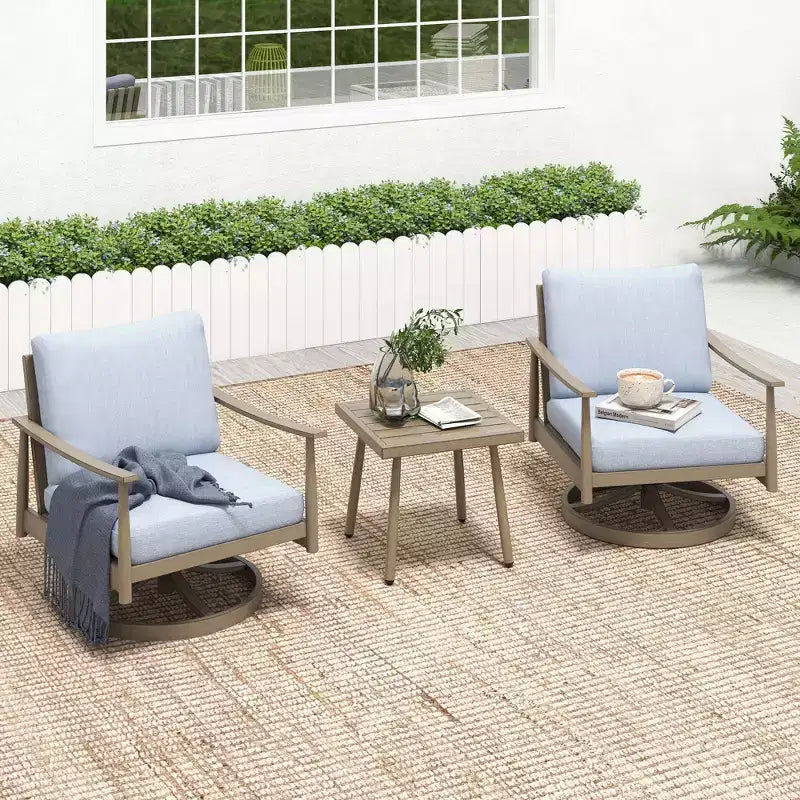 HAPPATIO Patio Bistro Set Outdoor,3 Pieces Patio Aluminum Conversation Set, Swivel Chairs and Side Table for Garden Pool Lawn