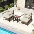 HAPPATIO Outdoor Furniture Set, Patio Aluminum Conversation Set with Wicker Seat and Acacia Wood Armrest, Thick Olefin Cushion