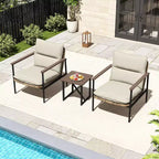 HAPPATIO Outdoor Furniture Set, Patio Aluminum Conversation Set with Wicker Seat and Acacia Wood Armrest, Thick Olefin Cushion
