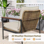 HAPPATIO Outdoor Furniture Set, Patio Aluminum Conversation Set with Wicker Seat and Acacia Wood Armrest, Thick Olefin Cushion