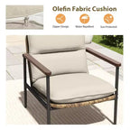 HAPPATIO Outdoor Furniture Set, Patio Aluminum Conversation Set with Wicker Seat and Acacia Wood Armrest, Thick Olefin Cushion