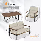 HAPPATIO Outdoor Furniture Set, Patio Aluminum Conversation Set with Wicker Seat and Acacia Wood Armrest, Thick Olefin Cushion
