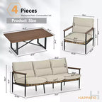 HAPPATIO Outdoor Furniture Set, Patio Aluminum Conversation Set with Wicker Seat and Acacia Wood Armrest, Thick Olefin Cushion