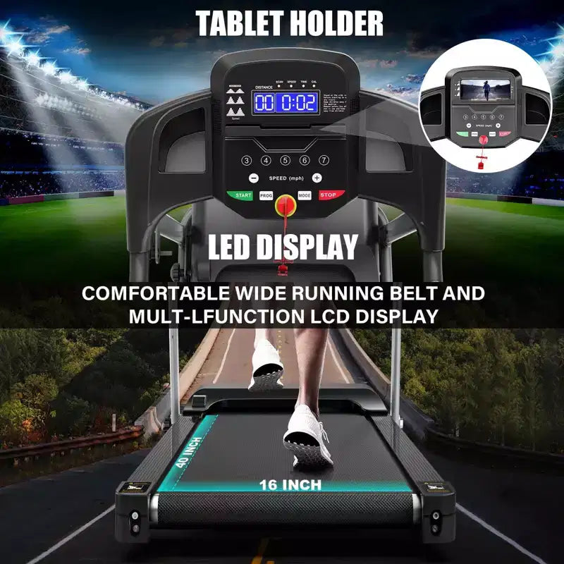 FYC Foldable Electric Treadmill for Home, 2.5HP Quiet 7.5 MPH with Heart Rate Sensor and LCD Display