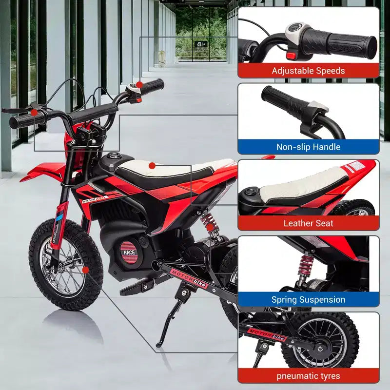COZONY 24V Kids Electric Motorcycle, 250W Motor, Adjustable Speed to 13.6 MPH, Pneumatic Tires, Non-Slip Handle