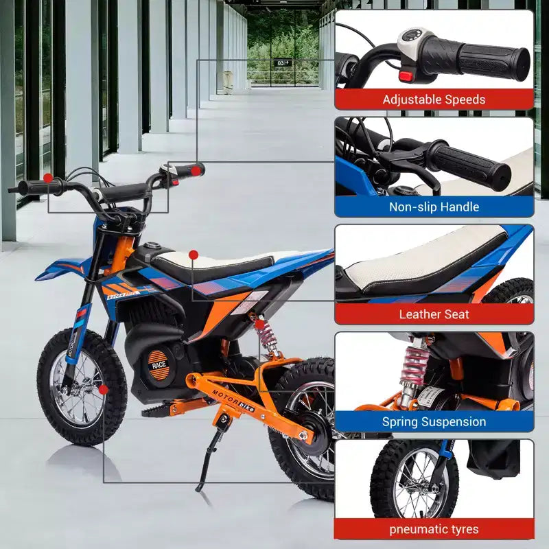 COZONY 24V Kids Electric Motorcycle, 250W Motor, Adjustable Speed to 13.6 MPH, Pneumatic Tires, Non-Slip Handle