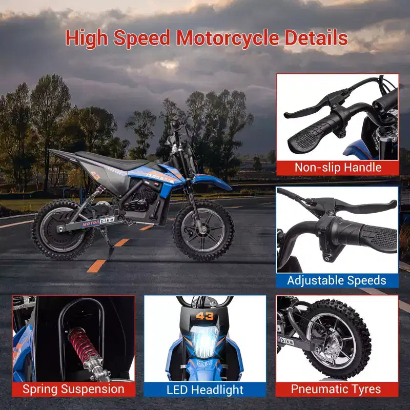 COZONY 36V Kids Electric Dirt Bike 15.5MPH Off-Road Ride-On, 350W Motor, 175 lb Max, Disc Brake, Headlight