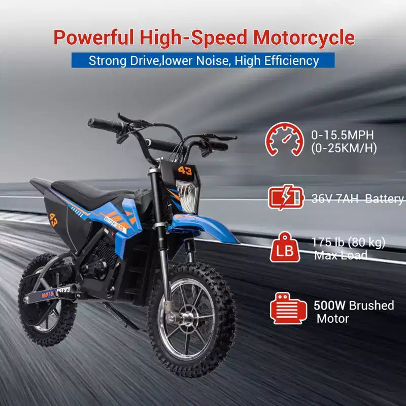 COZONY 36V Kids Electric Dirt Bike 15.5MPH Off-Road Ride-On, 350W Motor, 175 lb Max, Disc Brake, Headlight