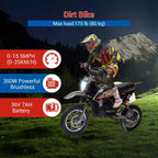 COZONY 36V Kids Electric Dirt Bike 15.5MPH Off-Road Ride-On, 350W Motor, 175 lb Max, Disc Brake, Headlight