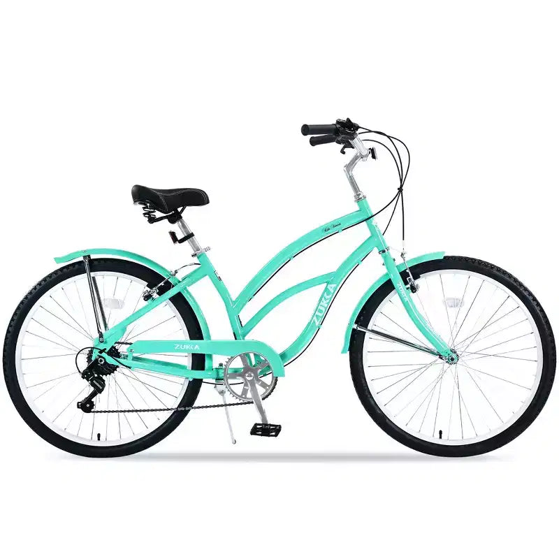 Whisen 26 Adult Women Outdoor Bikes, Beach Cruiser Bike with Steel Frame Low Swooping Frame, 7-Speed Gear