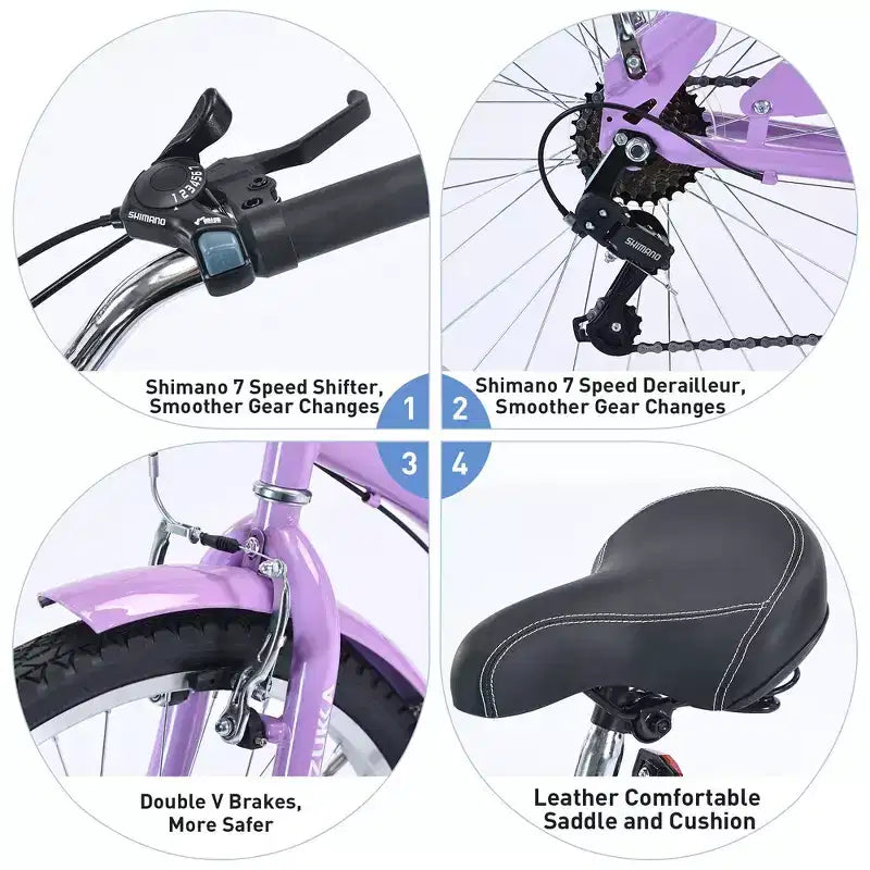 Whisen 26 Adult Women Outdoor Bikes, Beach Cruiser Bike with Steel Frame Low Swooping Frame, 7-Speed Gear