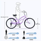 Whisen 26 Adult Women Outdoor Bikes, Beach Cruiser Bike with Steel Frame Low Swooping Frame, 7-Speed Gear
