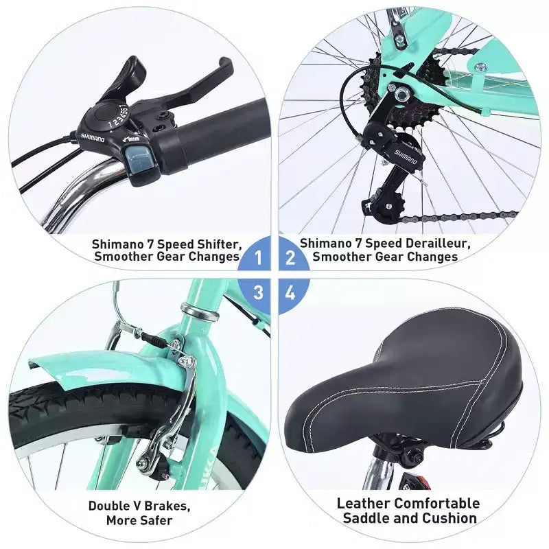 Whisen 26 Adult Women Outdoor Bikes, Beach Cruiser Bike with Steel Frame Low Swooping Frame, 7-Speed Gear
