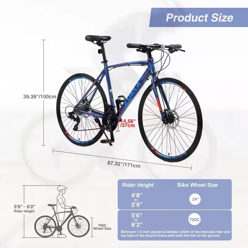 Whisen 28 Adult Hybrid Bike, Road Bike with 24-Speed Gear, Disc Brakes