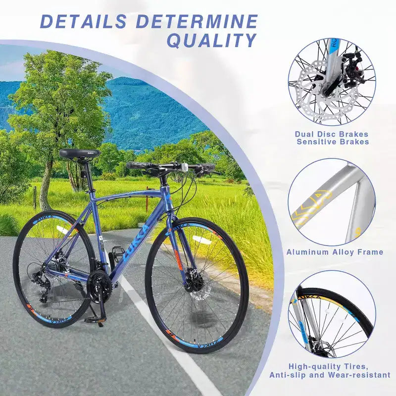 Whisen 28 Adult Hybrid Bike, Road Bike with 24-Speed Gear, Disc Brakes