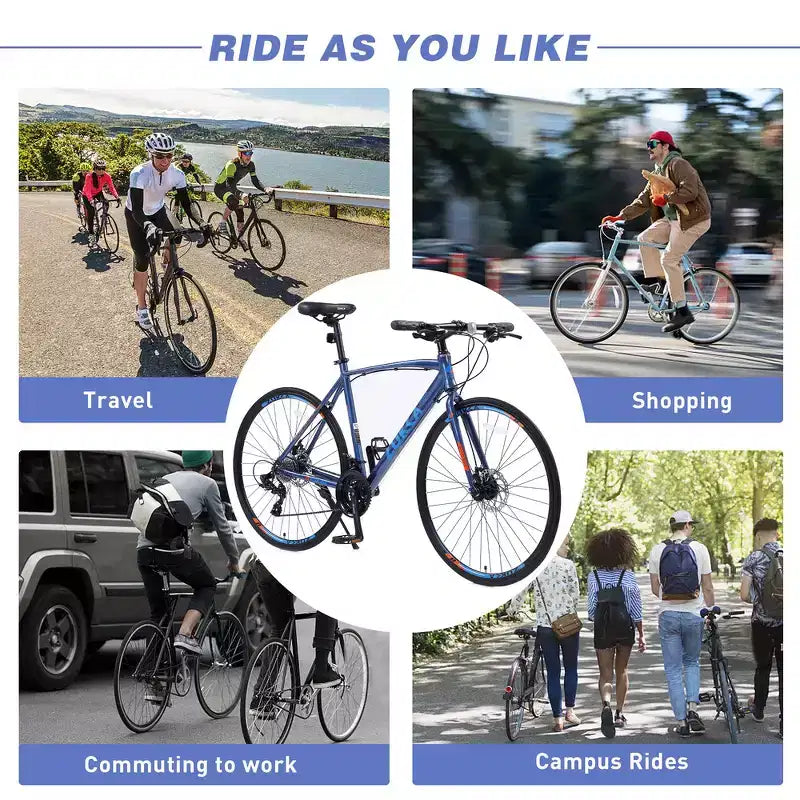 Whisen 28 Adult Hybrid Bike, Road Bike with 24-Speed Gear, Disc Brakes