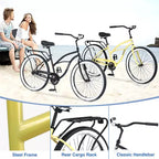 Whisen 26 Men's Beach Cruiser Bike, Single Speed Bicycles with Steel Frame, Wide Wheels for Stability