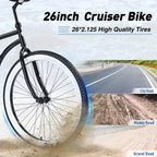 Whisen 26 Men's Beach Cruiser Bike, Single Speed Bicycles with Steel Frame, Wide Wheels for Stability