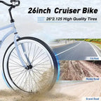 Whisen 26 Men's Beach Cruiser Bike, Single Speed Bicycles with Steel Frame, Wide Wheels for Stability