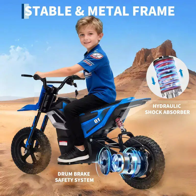 24V Electric Dirt Bike, 350w Kids Motorcycle, 13.67 Mph, Ride on Motorcycle with Rear Wheel Suspension, 12 Miles Range, Grip Throttle, Music