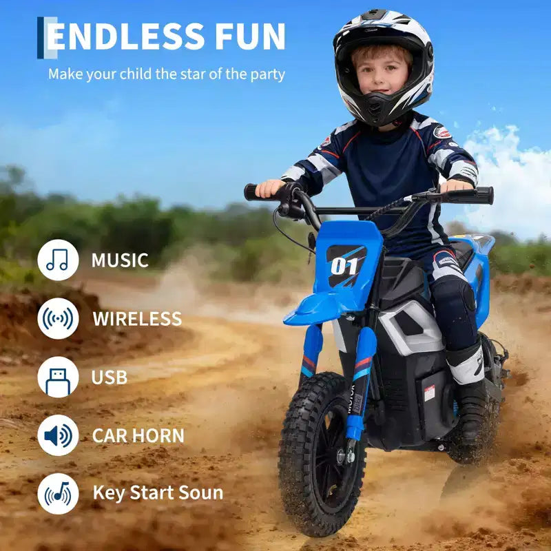 24V Electric Dirt Bike, 350w Kids Motorcycle, 13.67 Mph, Ride on Motorcycle with Rear Wheel Suspension, 12 Miles Range, Grip Throttle, Music