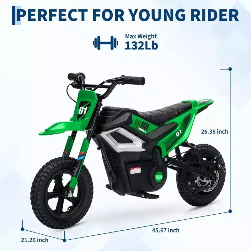 24V Electric Dirt Bike, 350w Kids Motorcycle, 13.67 Mph, Ride on Motorcycle with Rear Wheel Suspension, 12 Miles Range, Grip Throttle, Music