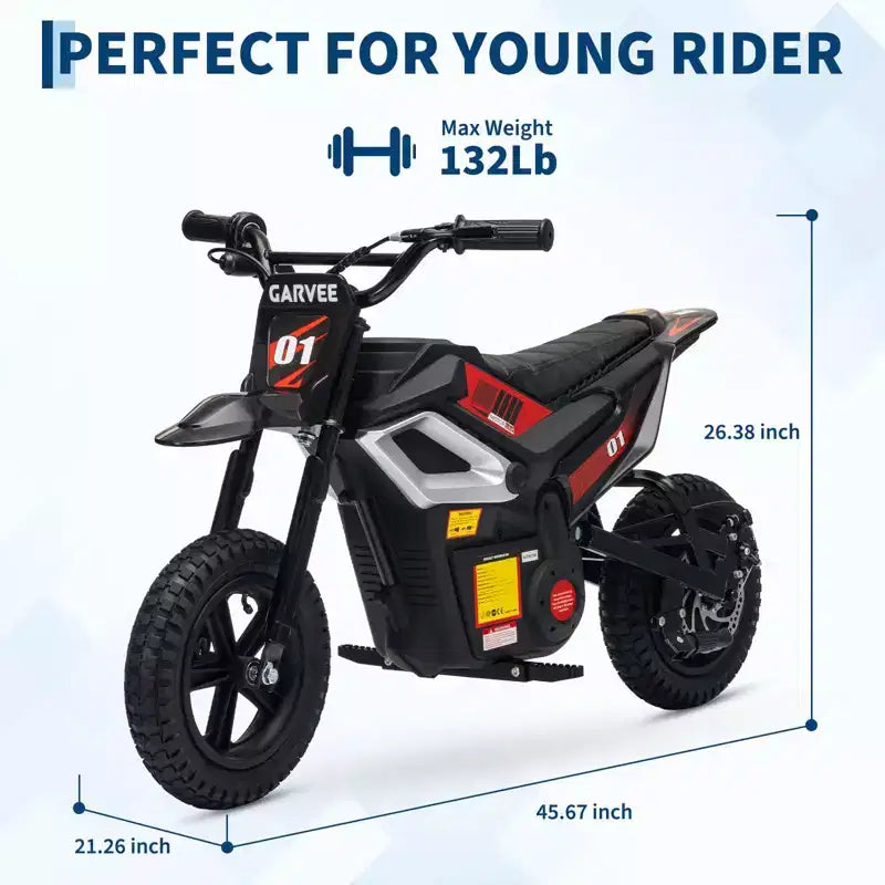 24V Electric Dirt Bike, 350w Kids Motorcycle, 13.67 Mph, Ride on Motorcycle with Rear Wheel Suspension, 12 Miles Range, Grip Throttle, Music
