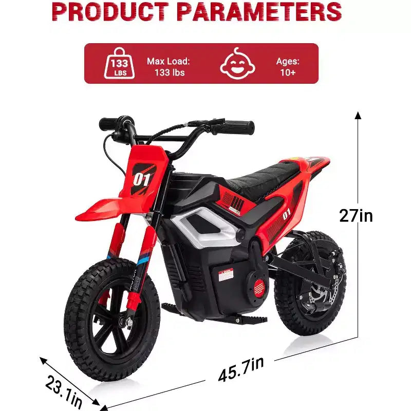 24V Electric Dirt Bike, 350w Kids Motorcycle, 13.67 Mph, Ride on Motorcycle with Rear Wheel Suspension, 12 Miles Range, Grip Throttle, Music