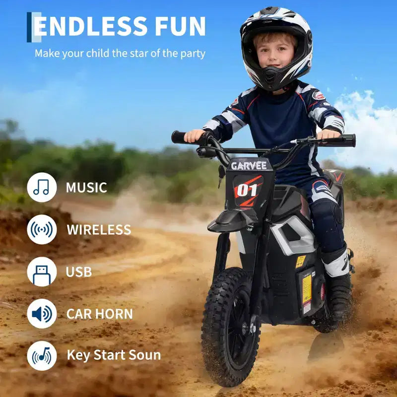 24V Electric Dirt Bike, 350w Kids Motorcycle, 13.67 Mph, Ride on Motorcycle with Rear Wheel Suspension, 12 Miles Range, Grip Throttle, Music