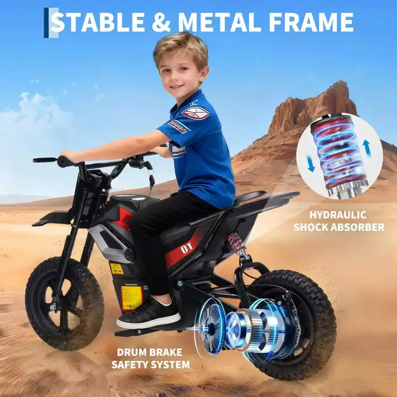 24V Electric Dirt Bike, 350w Kids Motorcycle, 13.67 Mph, Ride on Motorcycle with Rear Wheel Suspension, 12 Miles Range, Grip Throttle, Music