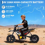 24V Electric Dirt Bike, 350w Kids Motorcycle, 13.67 Mph, Ride on Motorcycle with Rear Wheel Suspension, 12 Miles Range, Grip Throttle, Music
