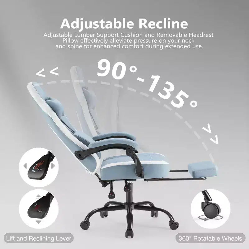 Okak Ergonomic Office Chair with Padding Armrest, Gaming Chair with Footrest and Lumbar Support, Swivel Chair with Wheels for Home, Office