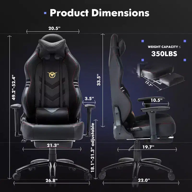 Okak High-Back Ergonomic Gaming Chair with Detachable Neck Pillow, Computer Chair with Padding Seat and Lumbar Support, Comfy Chair for Home, Black