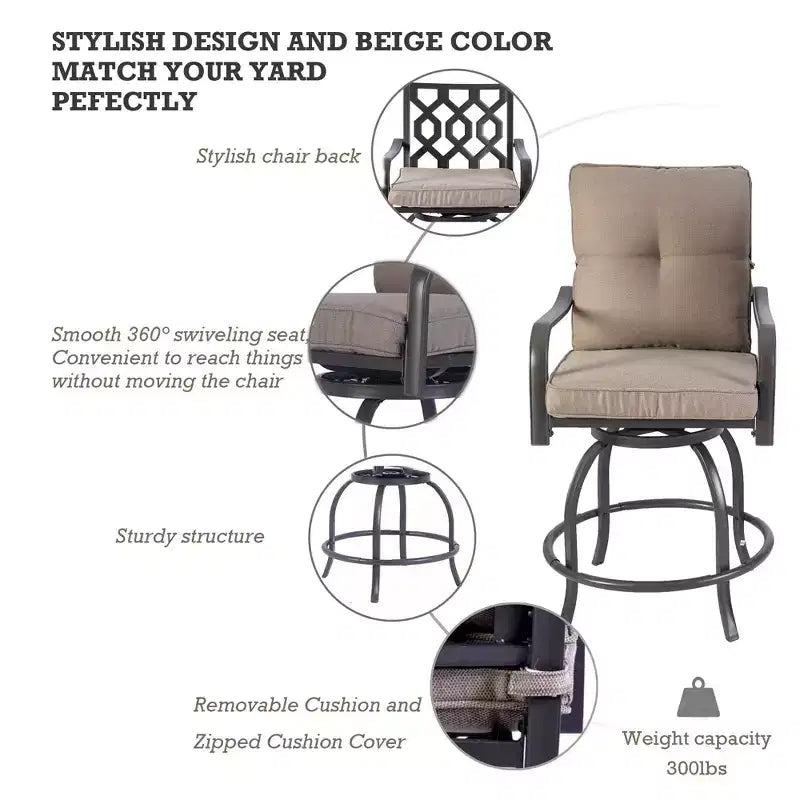 Kozyard 2Pack Isabella High Swivel Bar Stools/Chair Set for Home Patio, Back Yard, Cafes, Bistro, Restaurants and Chic Bars