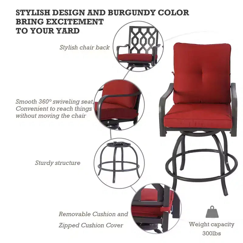 Kozyard 2Pack Isabella High Swivel Bar Stools/Chair Set for Home Patio, Back Yard, Cafes, Bistro, Restaurants and Chic Bars