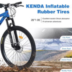 Whisen 26 Suspension Mountain Bike with 8-Speed Rear Derailleur, Fork KENDA Tires, Double Disc Brakes