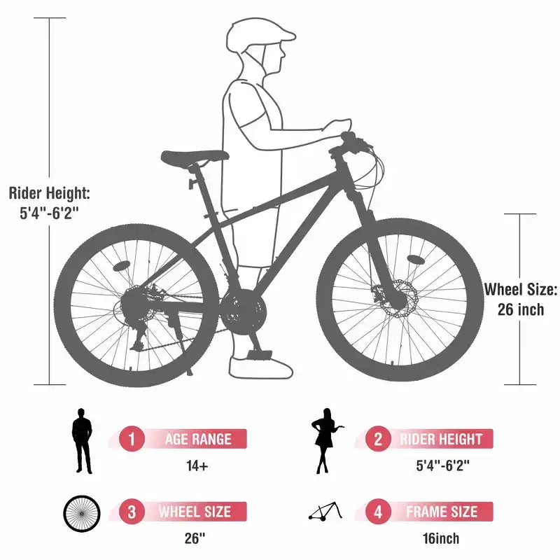 Whisen 26 Suspension Mountain Bike with 8-Speed Rear Derailleur, Fork KENDA Tires, Double Disc Brakes