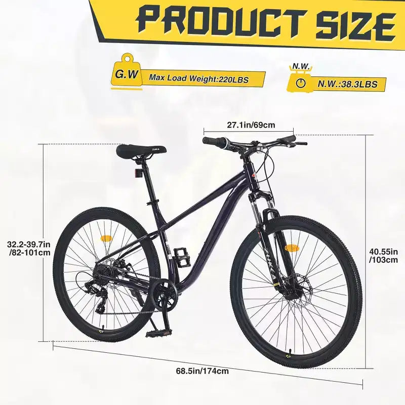Whisen 27.5 Mountain Bike with 8 Speed Rear Derailleur, Front Suspension, Steel Frame