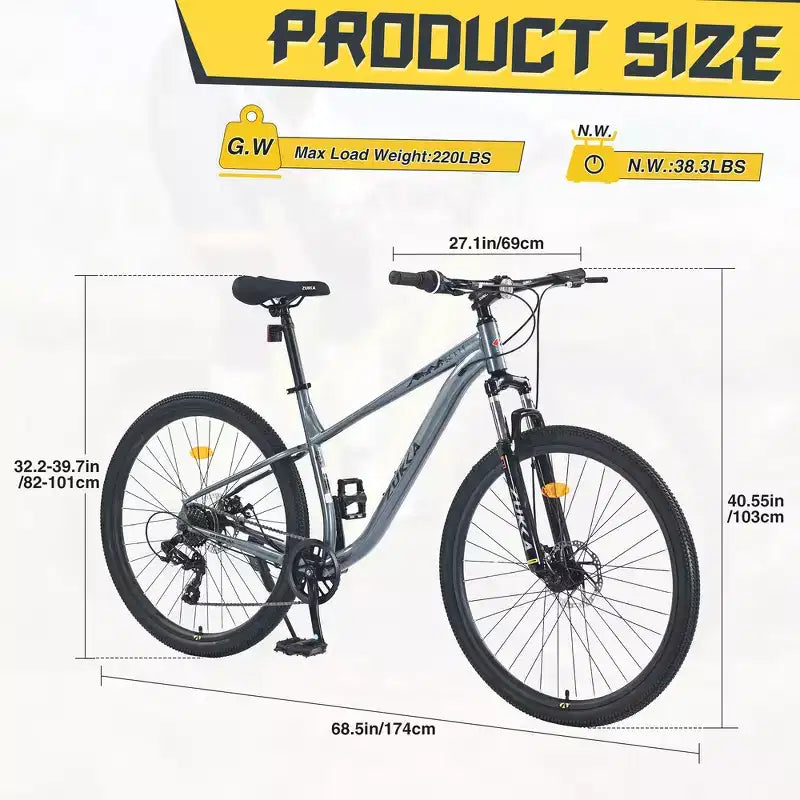 Whisen 27.5 Mountain Bike with 8 Speed Rear Derailleur, Front Suspension, Steel Frame