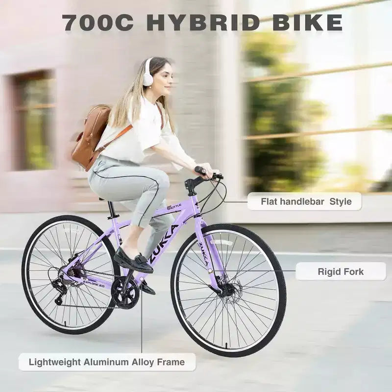 Whisen 28 Road Bike, Hybrid City Bicycle with Shimano 7 Speed Aluminum Alloy Frame Double Disc Brakes