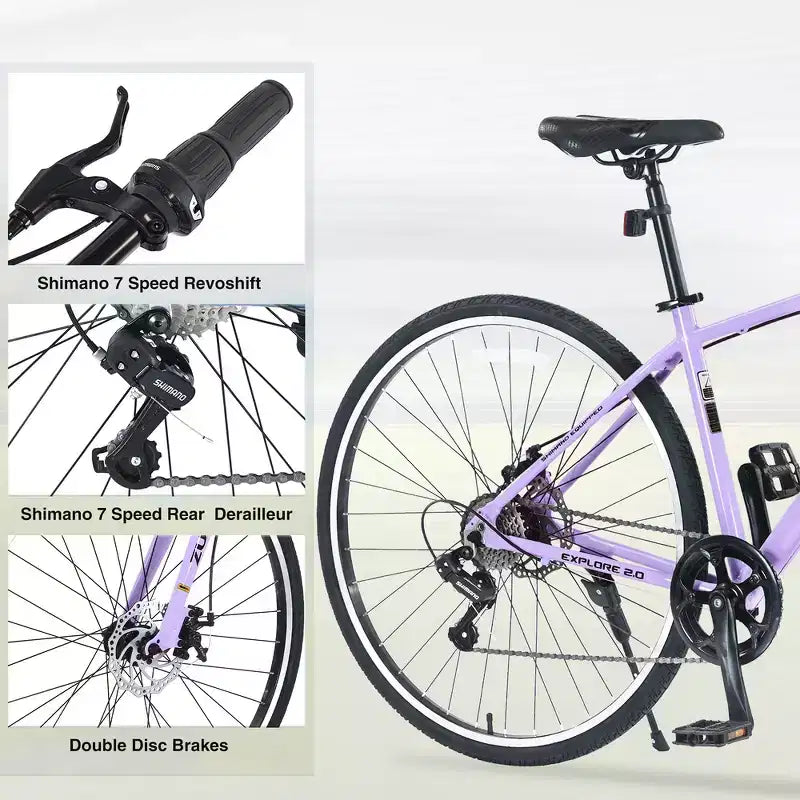 Whisen 28 Road Bike, Hybrid City Bicycle with Shimano 7 Speed Aluminum Alloy Frame Double Disc Brakes