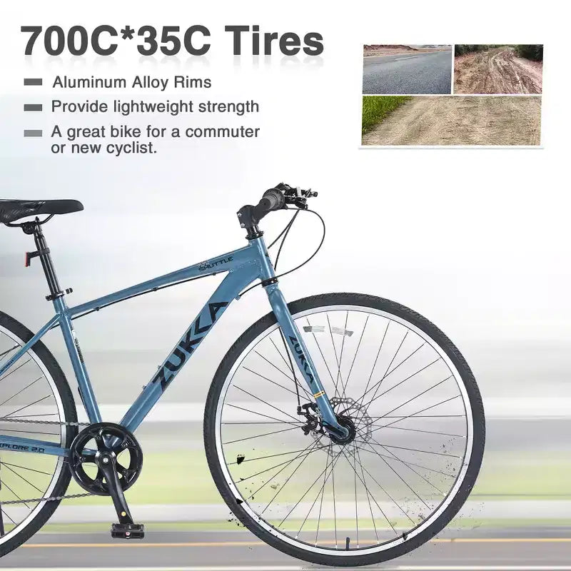 Whisen 28 Road Bike, Hybrid City Bicycle with Shimano 7 Speed Aluminum Alloy Frame Double Disc Brakes