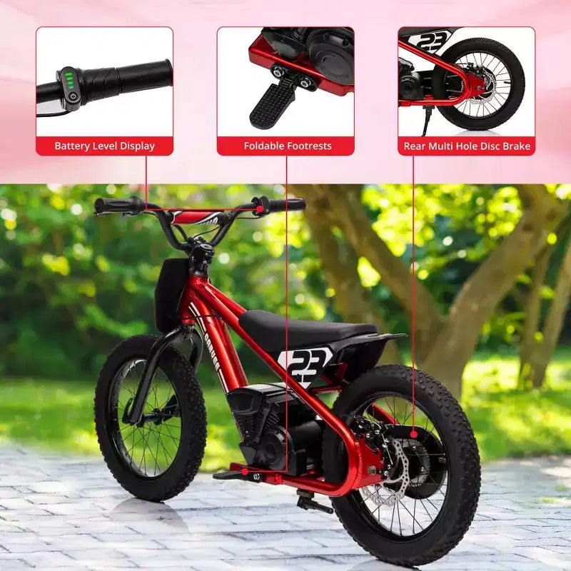 Electric Dirt Bike for Kids Ages 6-12, 250W Electric Balance Bike, 15.5MPH Max Speed & 3 Speed Settings, 24V/5.2AH Battery