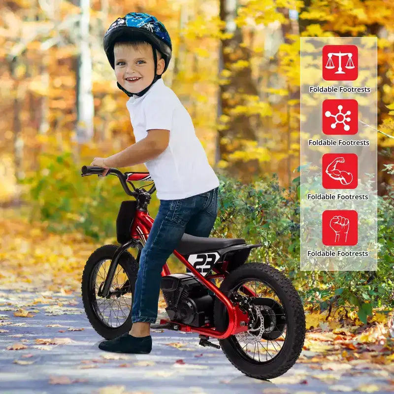Electric Dirt Bike for Kids Ages 6-12, 250W Electric Balance Bike, 15.5MPH Max Speed & 3 Speed Settings, 24V/5.2AH Battery