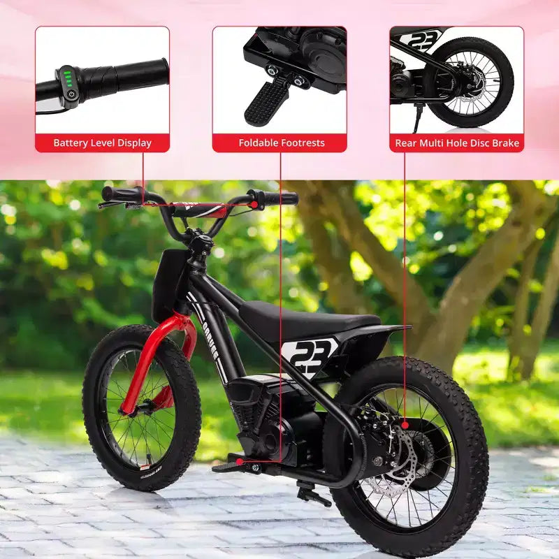 Electric Dirt Bike for Kids Ages 6-12, 250W Electric Balance Bike, 15.5MPH Max Speed & 3 Speed Settings, 24V/5.2AH Battery
