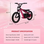 Electric Dirt Bike for Kids Ages 6-12, 250W Electric Balance Bike, 15.5MPH Max Speed & 3 Speed Settings, 24V/5.2AH Battery