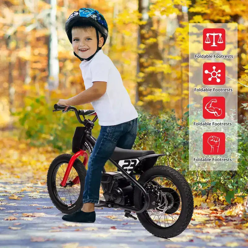 Electric Dirt Bike for Kids Ages 6-12, 250W Electric Balance Bike, 15.5MPH Max Speed & 3 Speed Settings, 24V/5.2AH Battery